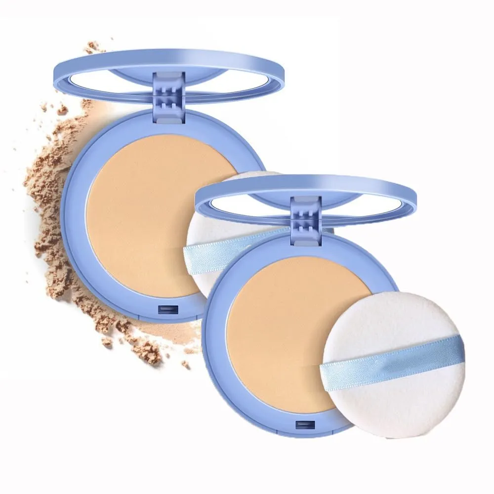 Matte Sweat Proof Oil Control Face Powder, Summer Lasting Waterproof, Cruelty Free with Mirror & Puff (2pcsx02)