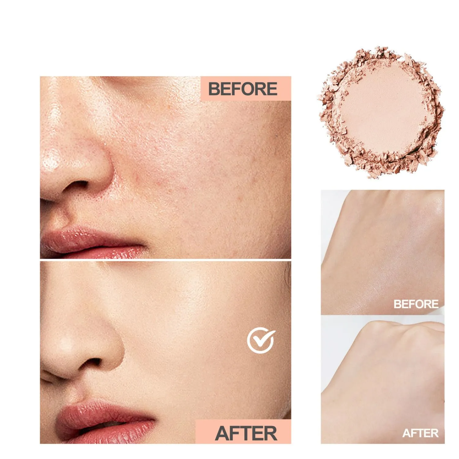 Matte Sweat Proof Oil Control Face Powder, Summer Lasting Waterproof, Cruelty Free with Mirror & Puff (2pcsx02)