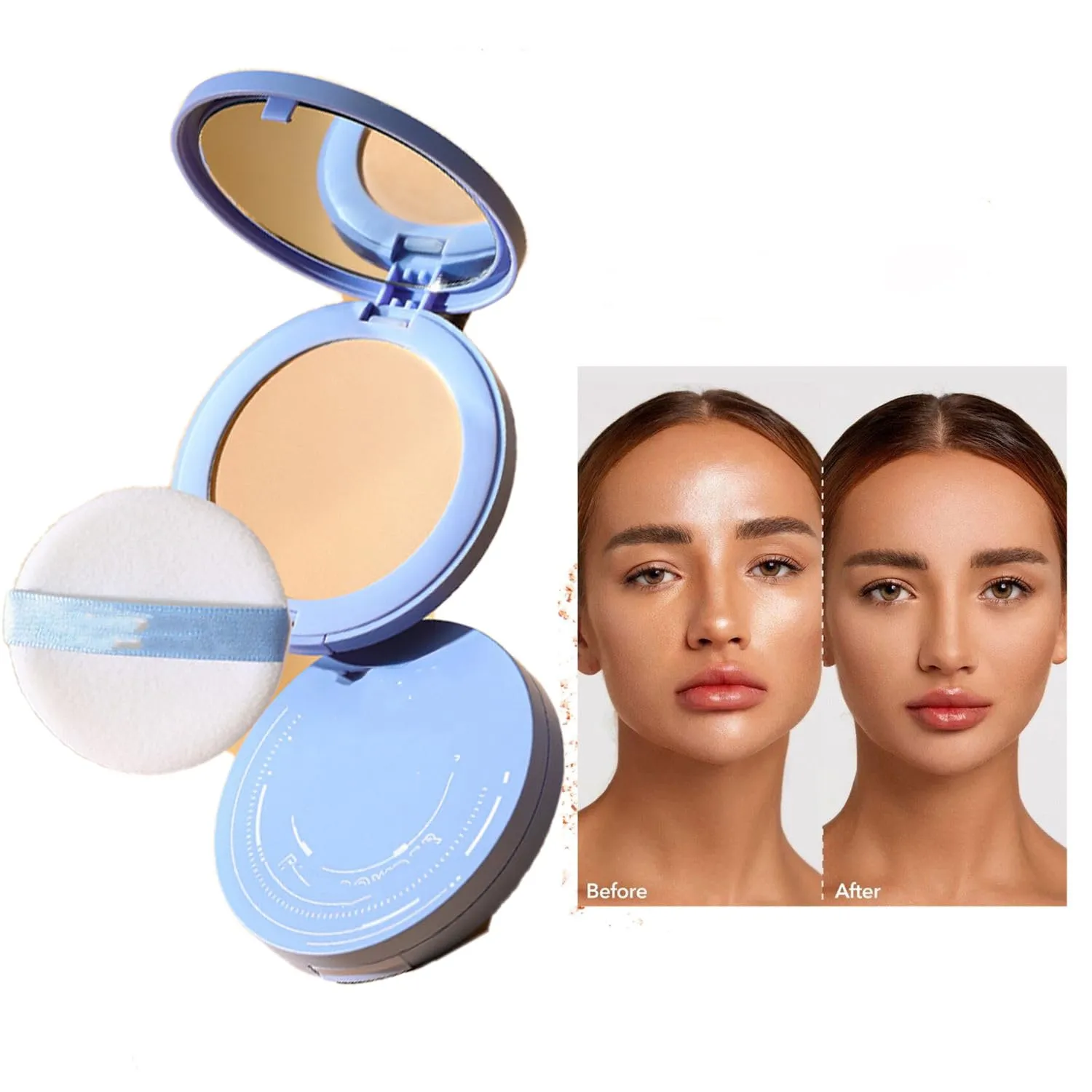 Matte Sweat Proof Oil Control Face Powder, Summer Lasting Waterproof, Cruelty Free with Mirror & Puff (2pcsx02)
