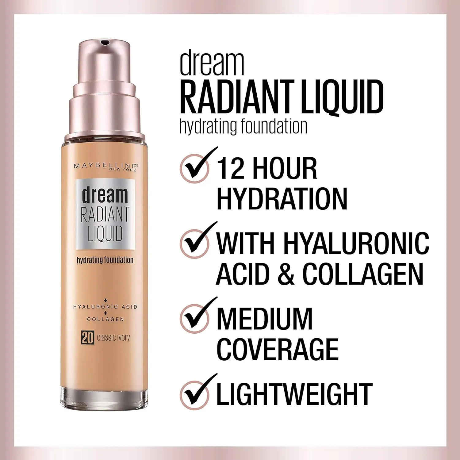 Maybelline Dream Radiant Liquid Medium Coverage Hydrating Makeup, Lightweight Liquid Foundation, Mocha, 1 Fl; Oz