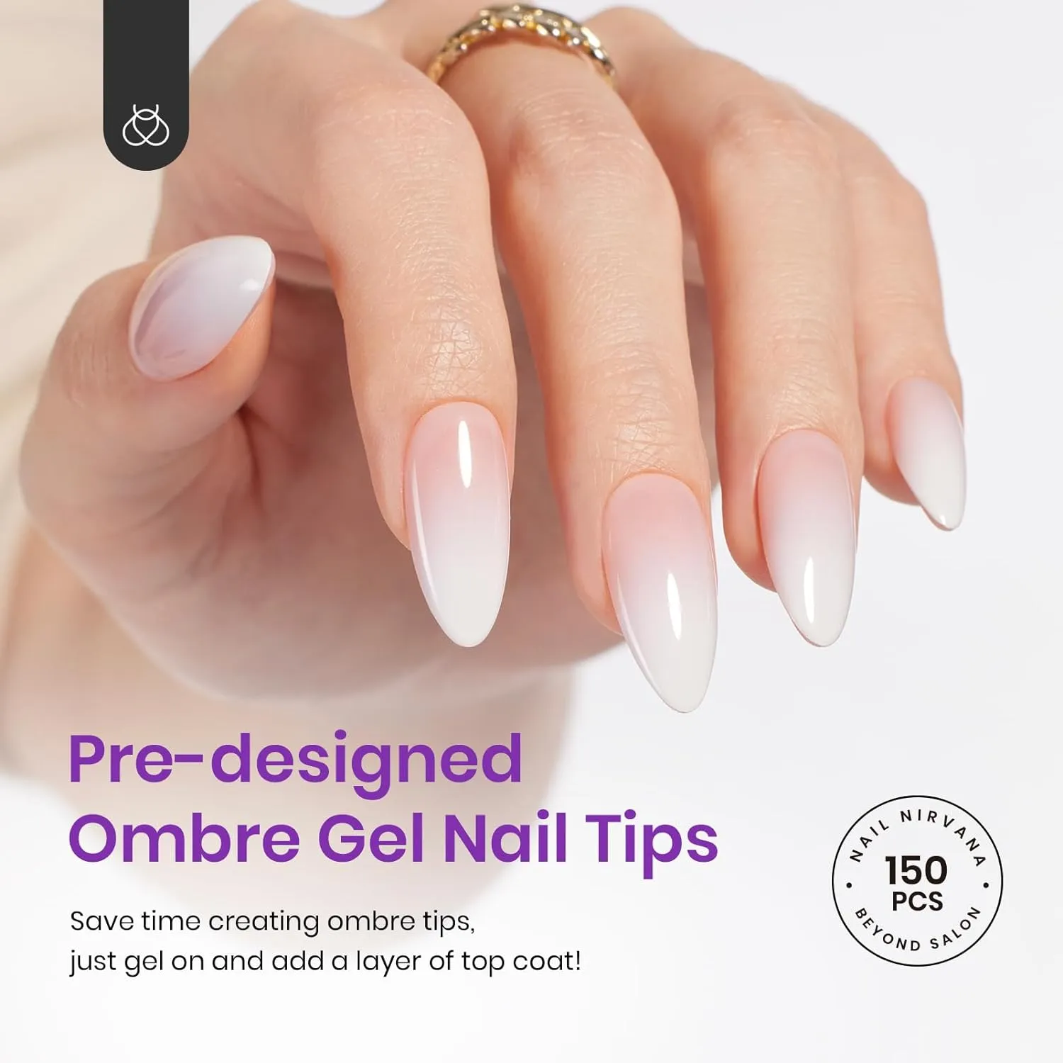 Medium Almond Pre-French Tip Press on Nails in 150PCS 15 Sizes#005