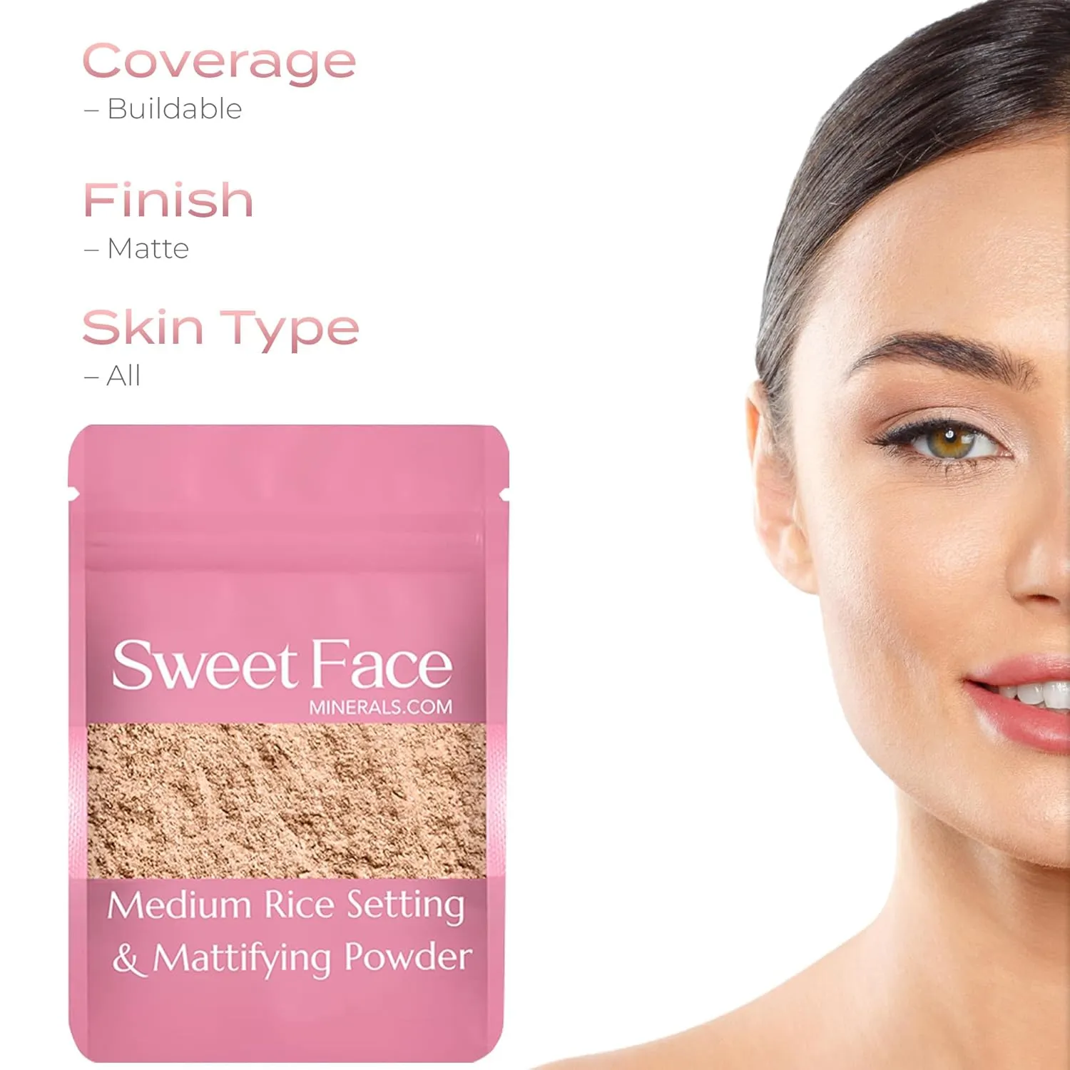 MEDIUM RICE SETTING BULK POWDER (1 Pound Refill Pouch) Loose Mineral Makeup Use alone or add to Foundation to create an even more Matte Finish Absorbs Oil Leaves Face Smooth Makeup Lasts Longer