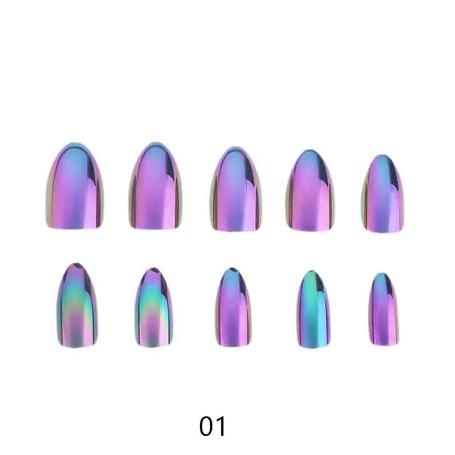 Metallic Art Manicure Mirror Look  Fake Nail False Nail Tips 12pcs/Box