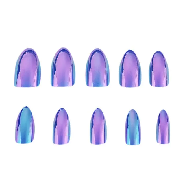 Metallic Art Manicure Mirror Look  Fake Nail False Nail Tips 12pcs/Box