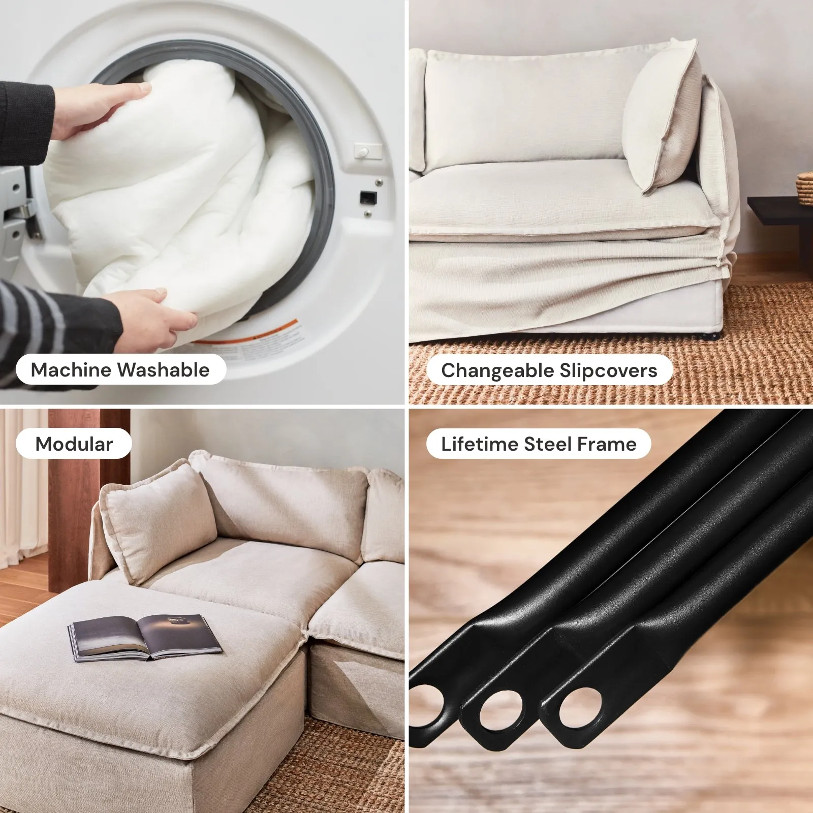 Modular Washable 3-Seater in Powder | Deluxe  Seat | Contour Pillow