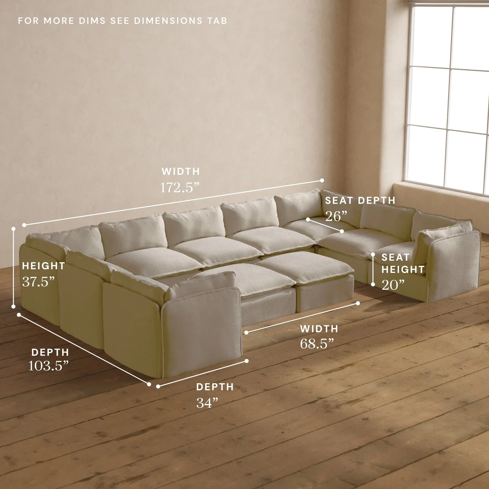 Modular Washable 9-Seater U-Sectional   Bench Ottoman in Powder | Memorix  Seat | Contour Pillow