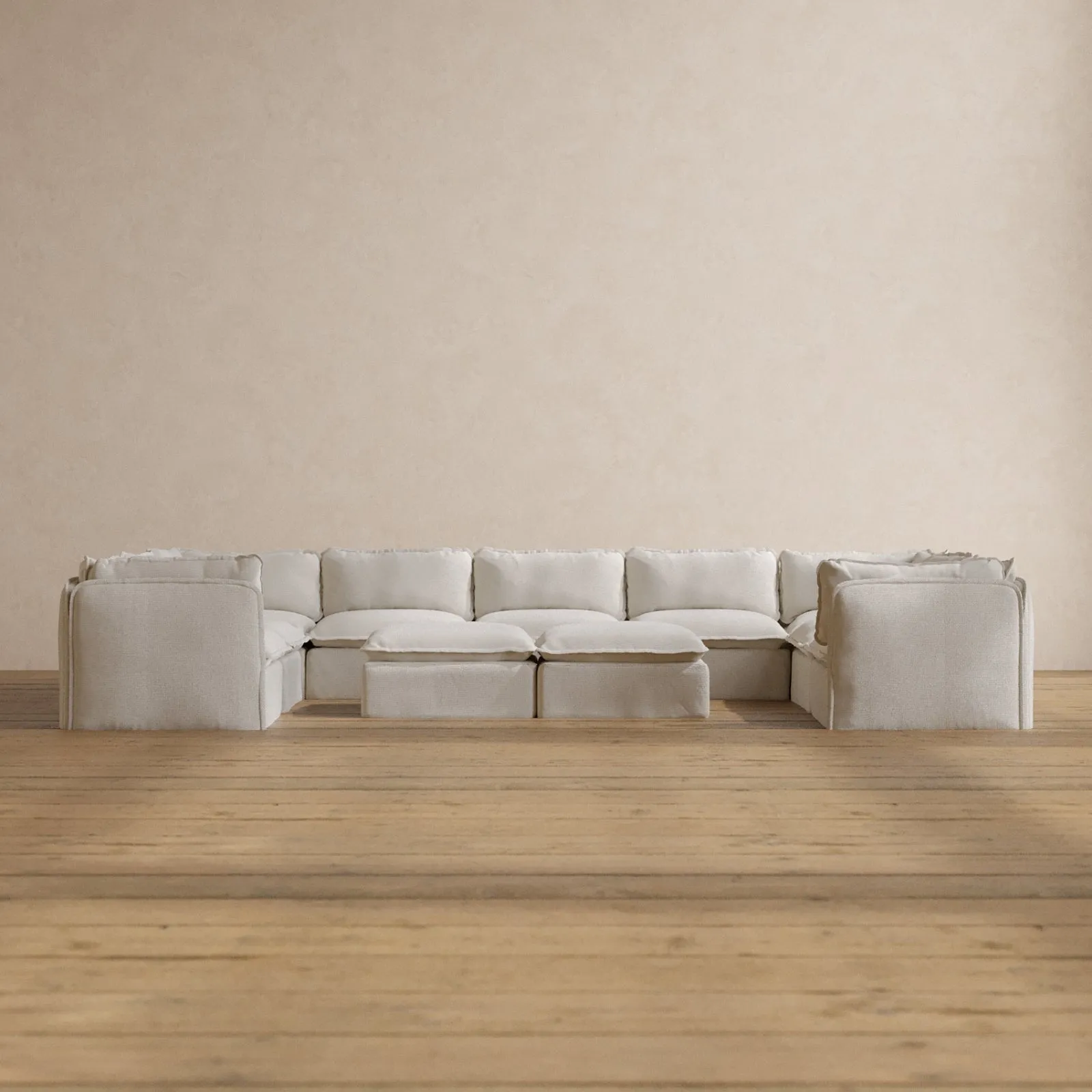 Modular Washable 9-Seater U-Sectional   Bench Ottoman in Powder | Memorix  Seat | Contour Pillow