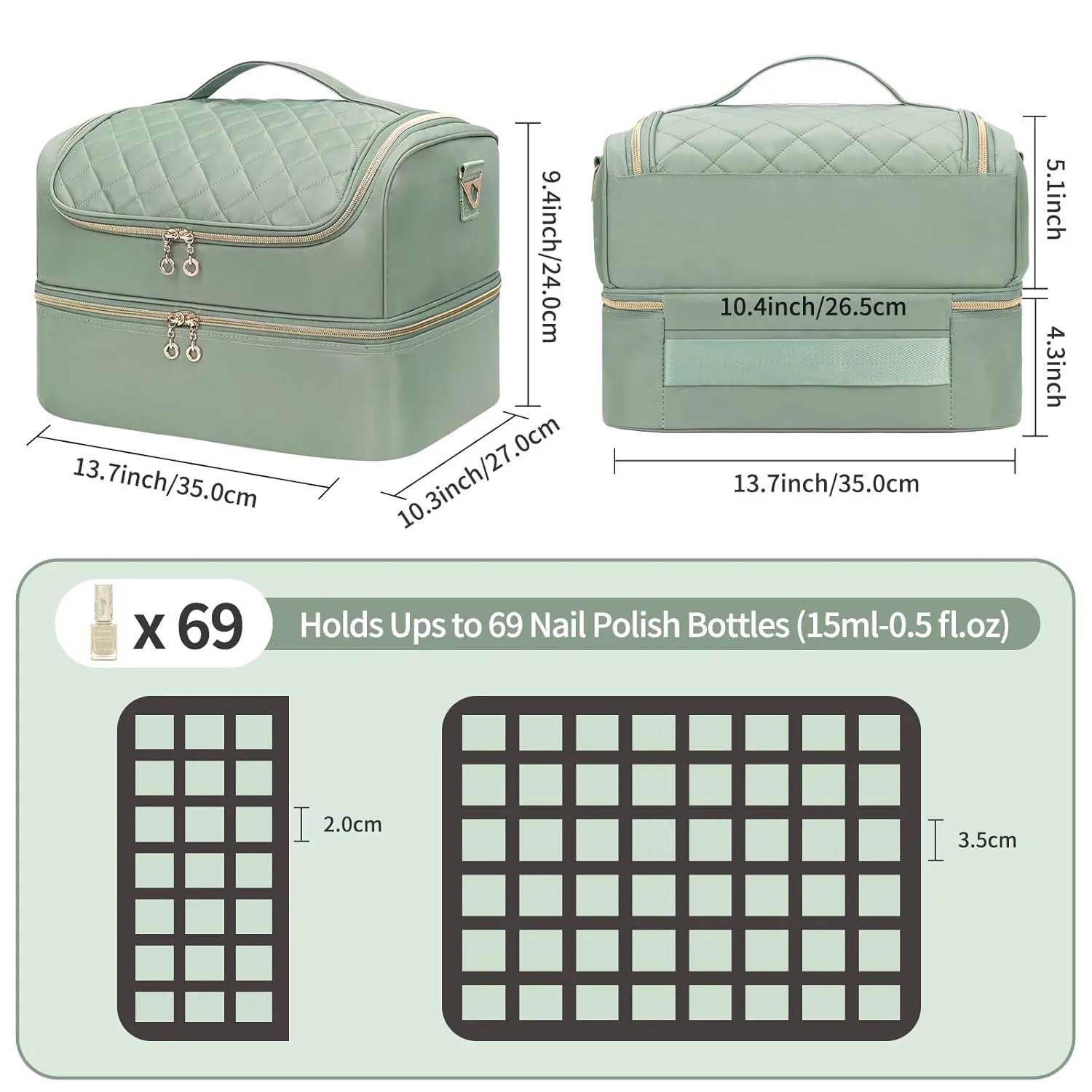 Nail Polish Organizer Case, Holds 69 Bottles Nail Polish & Nail Lamp