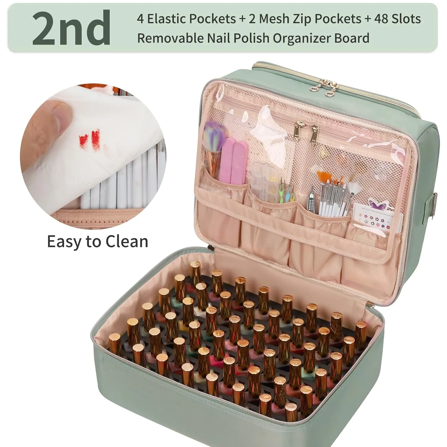 Nail Polish Organizer Case, Holds 69 Bottles Nail Polish & Nail Lamp