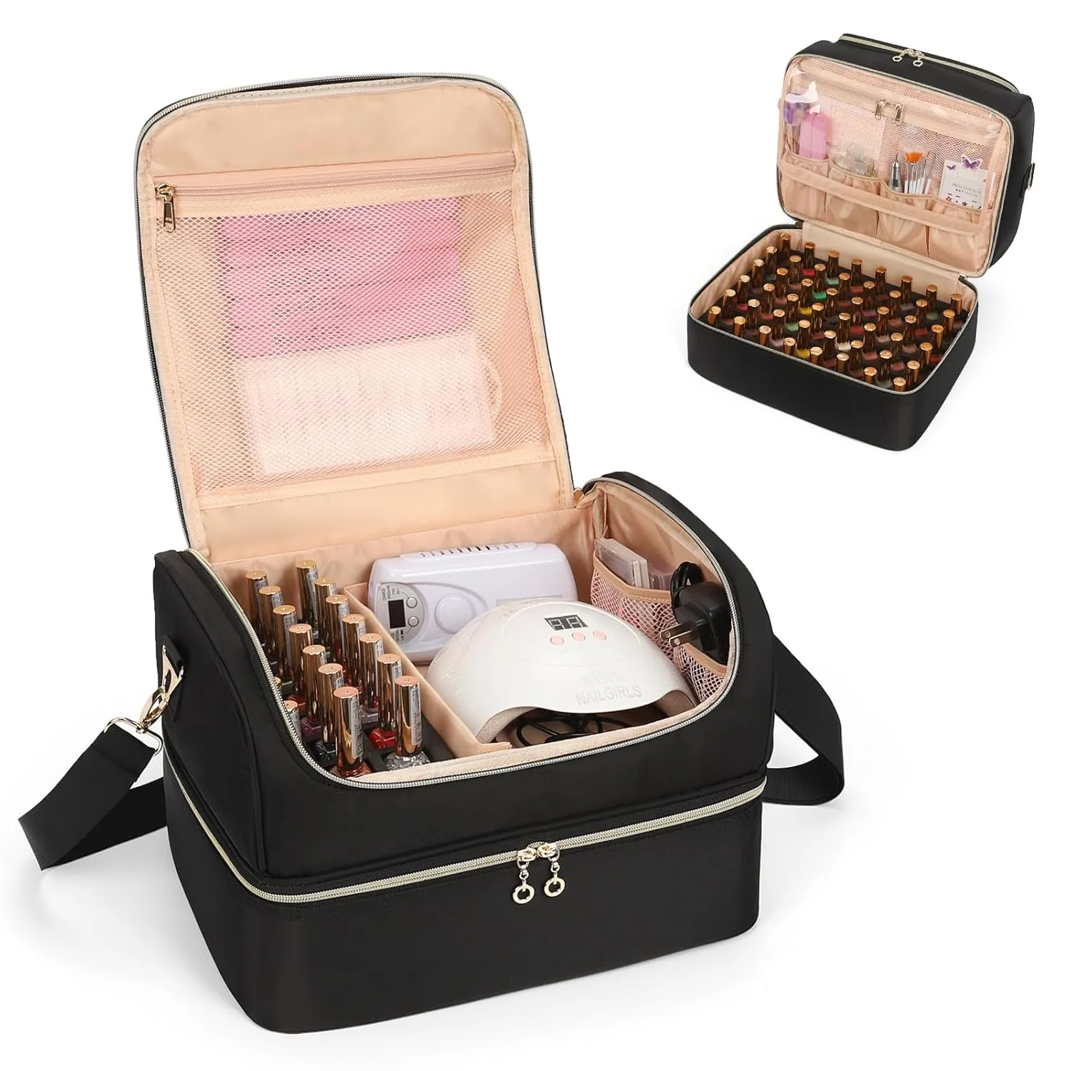 Nail Polish Organizer Case, Holds 69 Bottles Nail Polish & Nail Lamp