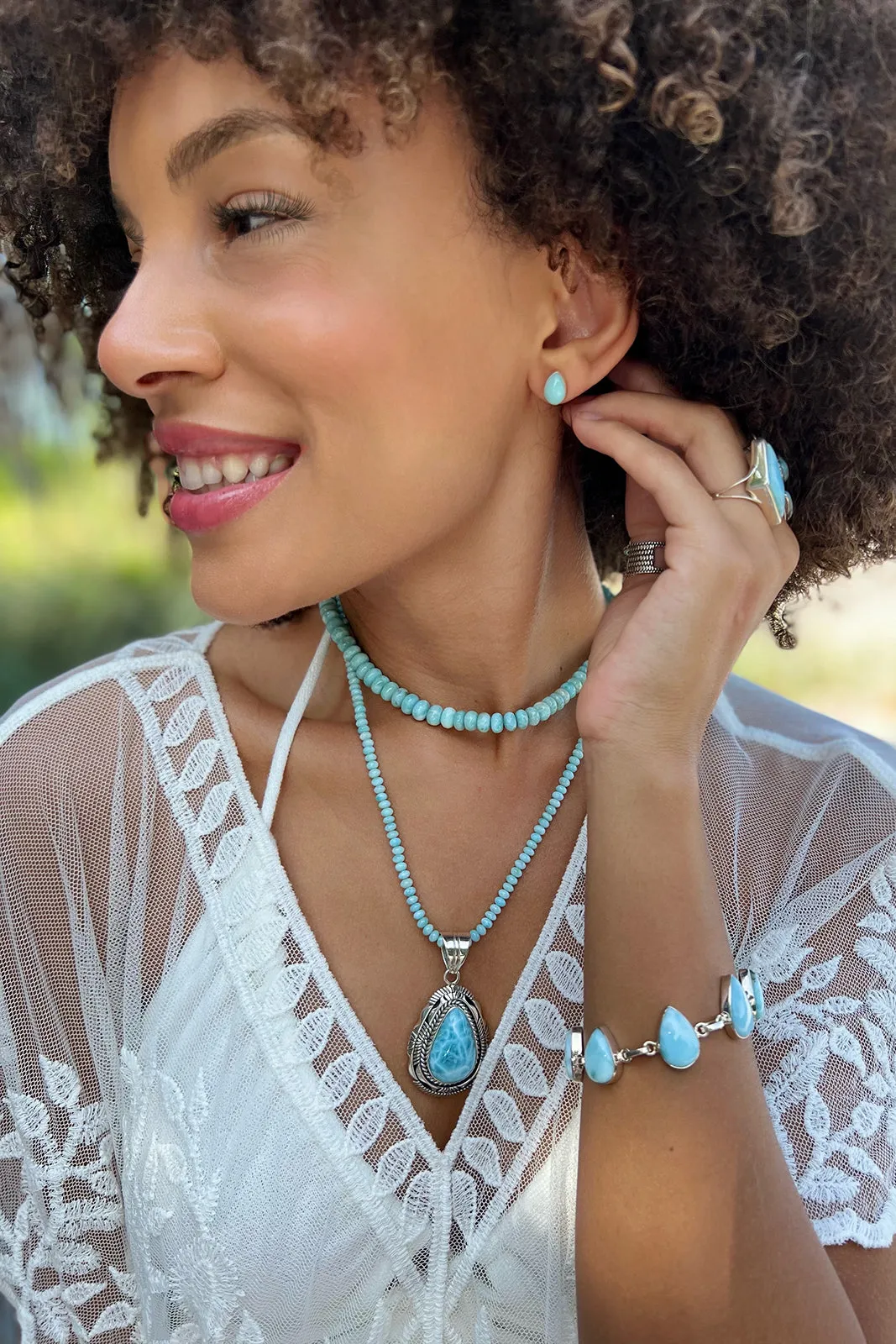 Natural Larimar Graduated Rondelle Bead Necklace