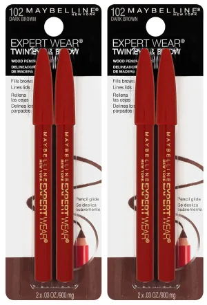 New York Expert Wear Twin Brow & Eye Pencils Makeup, Dark Brown, , 2 Count (Pack of 2)