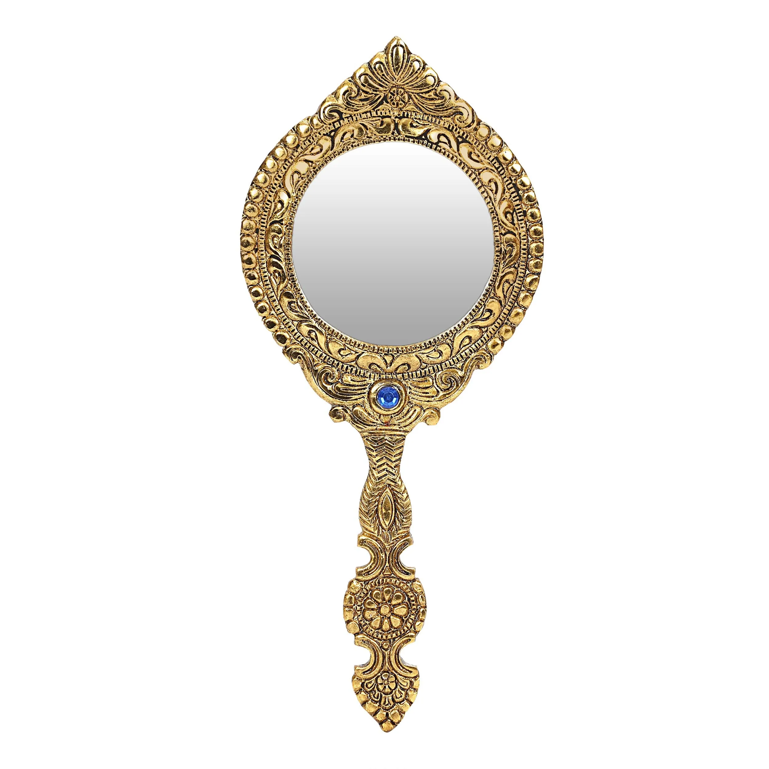 NM Aluminium Frame Double Side Hand Mirror Gold Plated Pack of 2 (Blue)