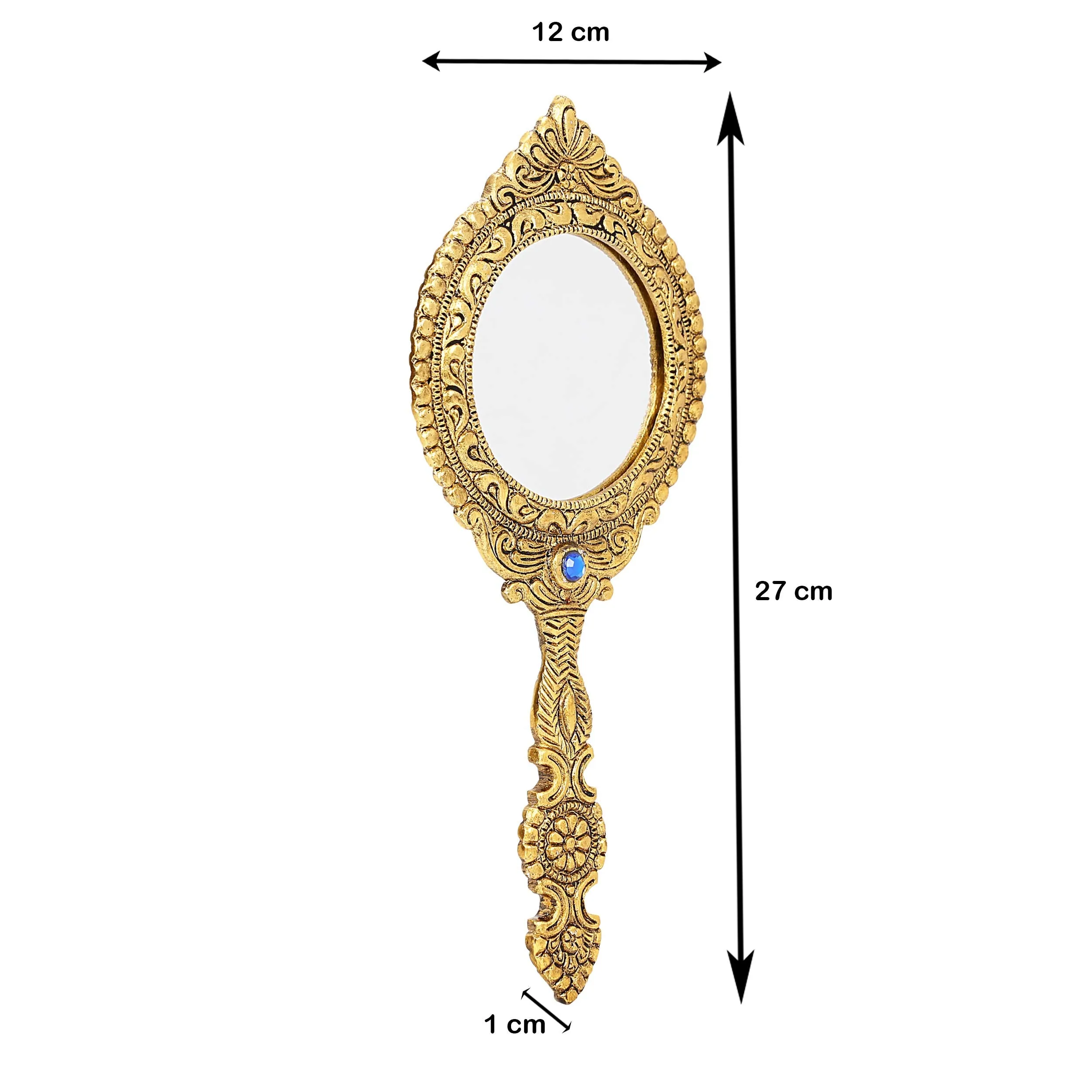 NM Aluminium Frame Double Side Hand Mirror Gold Plated Pack of 2 (Blue)