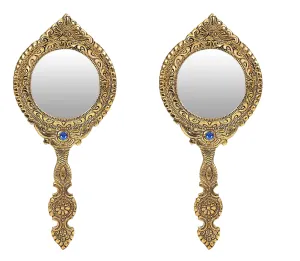 NM Aluminium Frame Double Side Hand Mirror Gold Plated Pack of 2 (Blue)