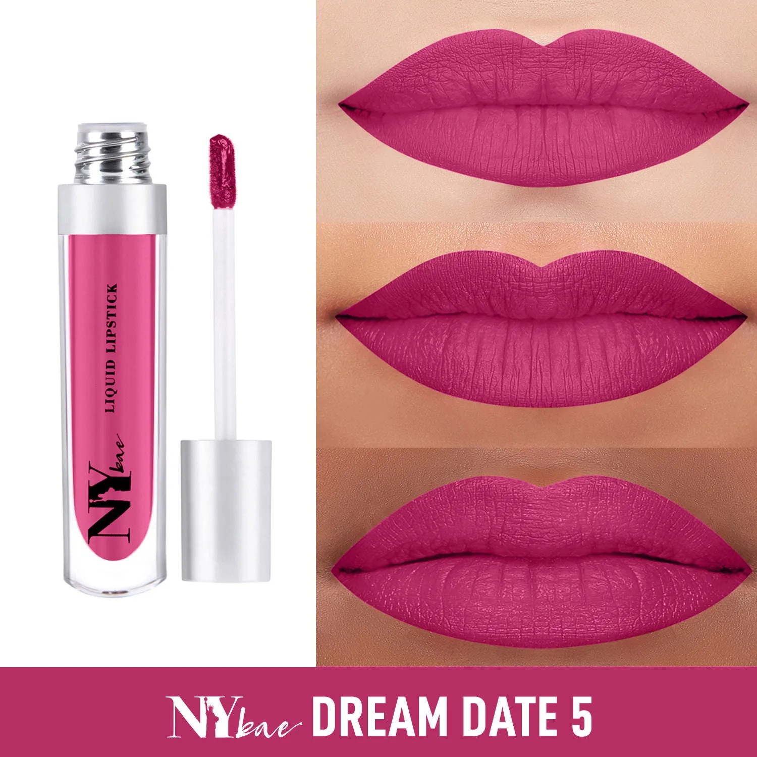 NY Bae Confessions of a Lip-a-holic Liquid Lipstick - Dream Date 5 (4.5 ml) | Pink | Matte Finish | Built-in Primer | Enriched with Jojoba Oil | Highly Pigmented | Non-Drying | Transferproof | Long lasting | Nourishing | Cruelty & Paraben Free