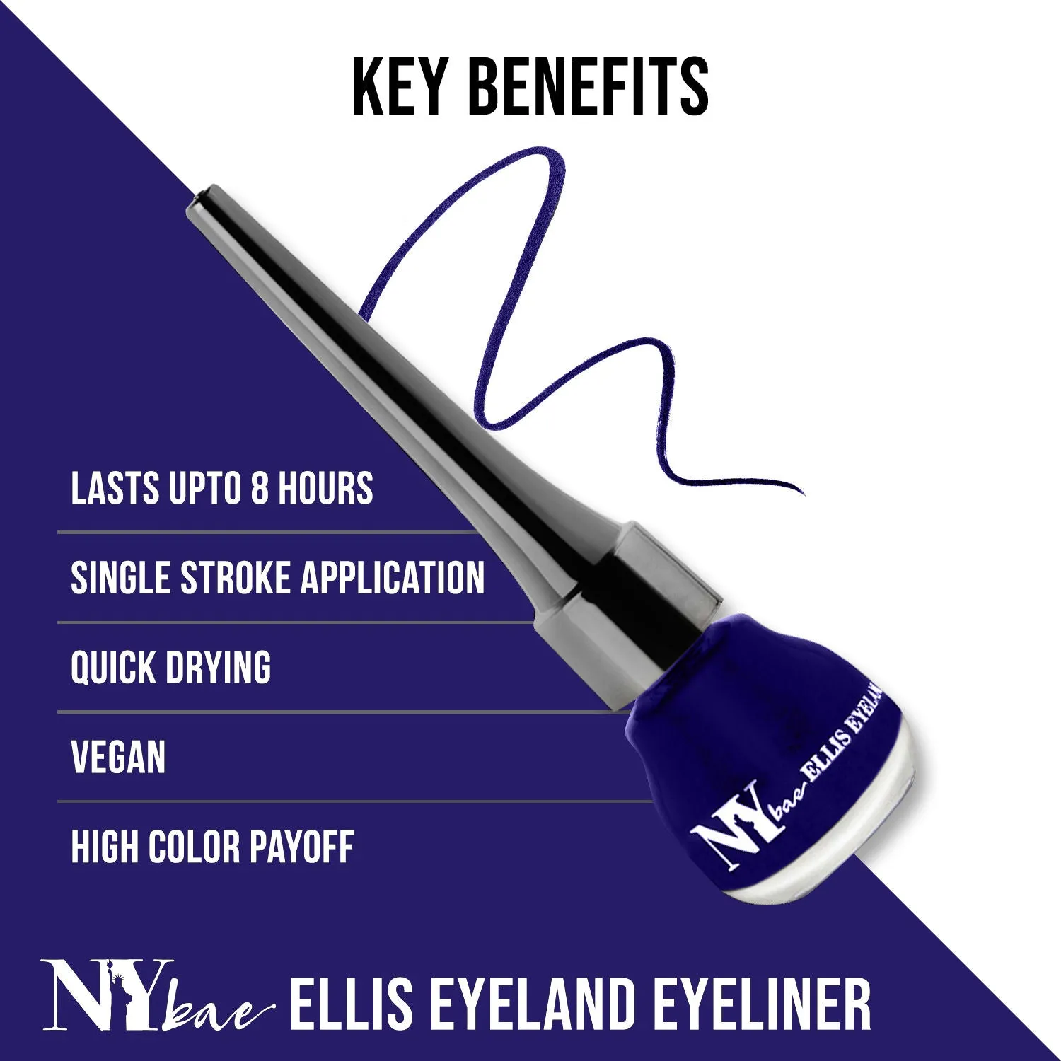 NY Bae Ellis Eyeland - Blue Lagoon (6 ml) | Liquid Eyeliner | Glossy Finish | Waterproof | Lasts upto 8 hours | Vegan