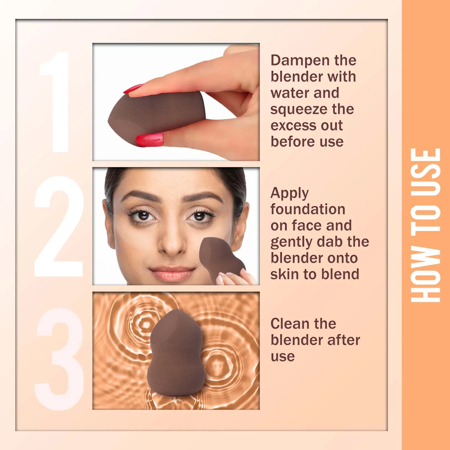 NY Bae Pro Beauty Blender | Two Cuts Pear Shape Blender | Brown | Flawless Makeup Application | Maximum Coverage - Quirky 02