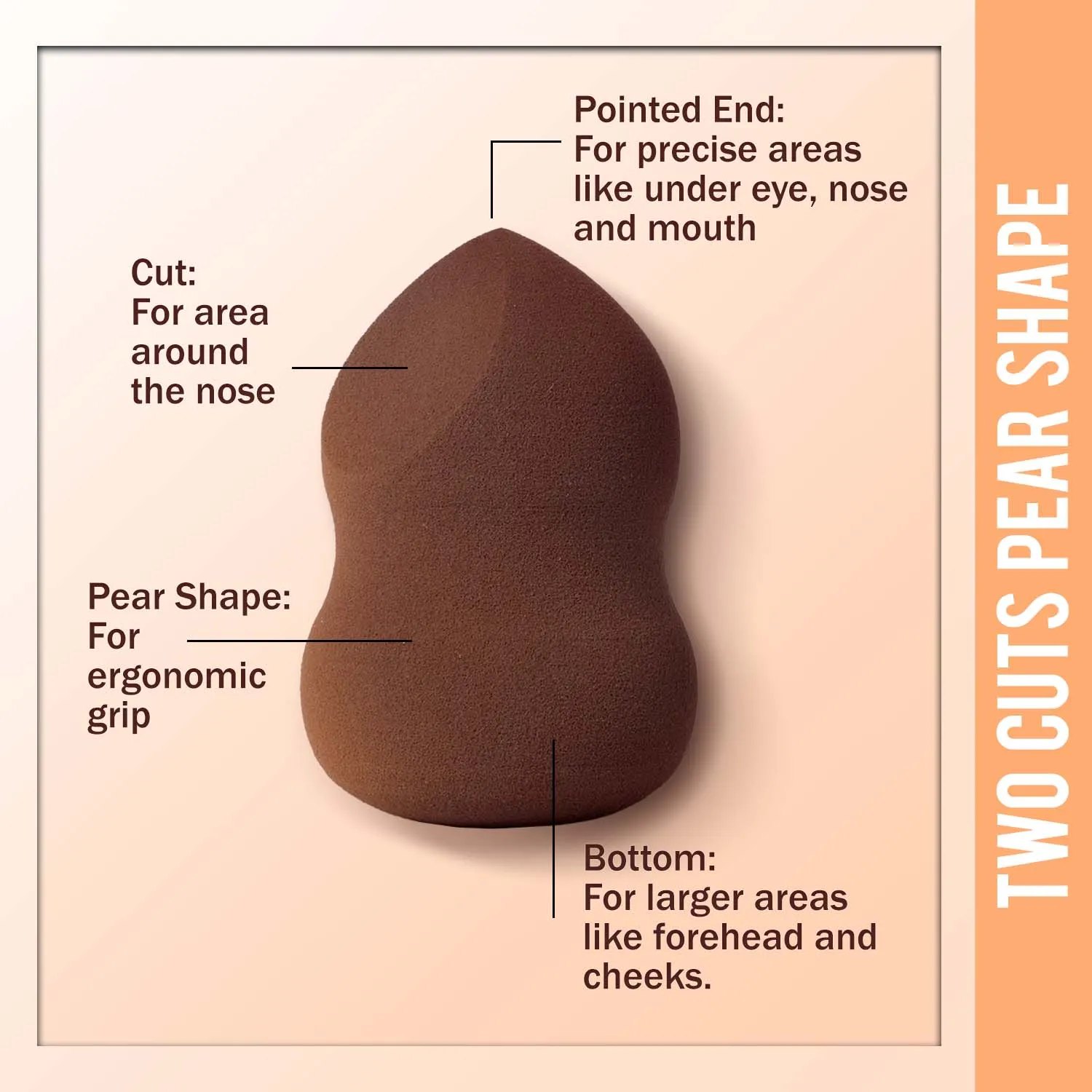 NY Bae Pro Beauty Blender | Two Cuts Pear Shape Blender | Brown | Flawless Makeup Application | Maximum Coverage - Quirky 02