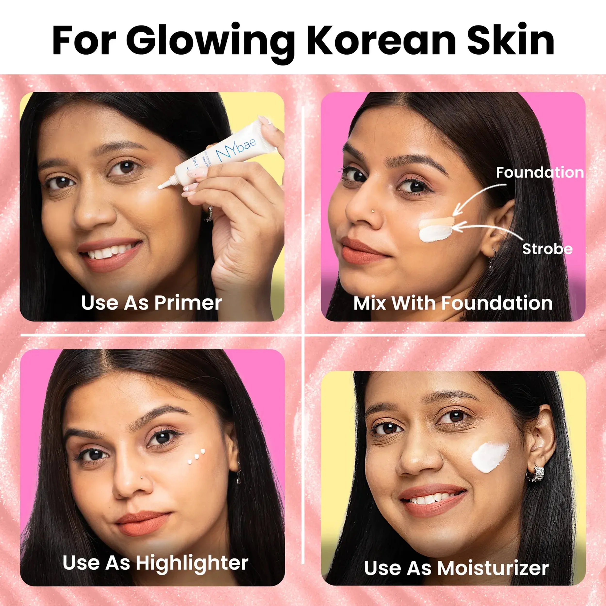 NY Bae PRO Strobe Cream - Pink Topaz (30g) | Primer   Highlighter   Moisturizer | Dewy Makeup | Glowing Korean Skin | Value Pack