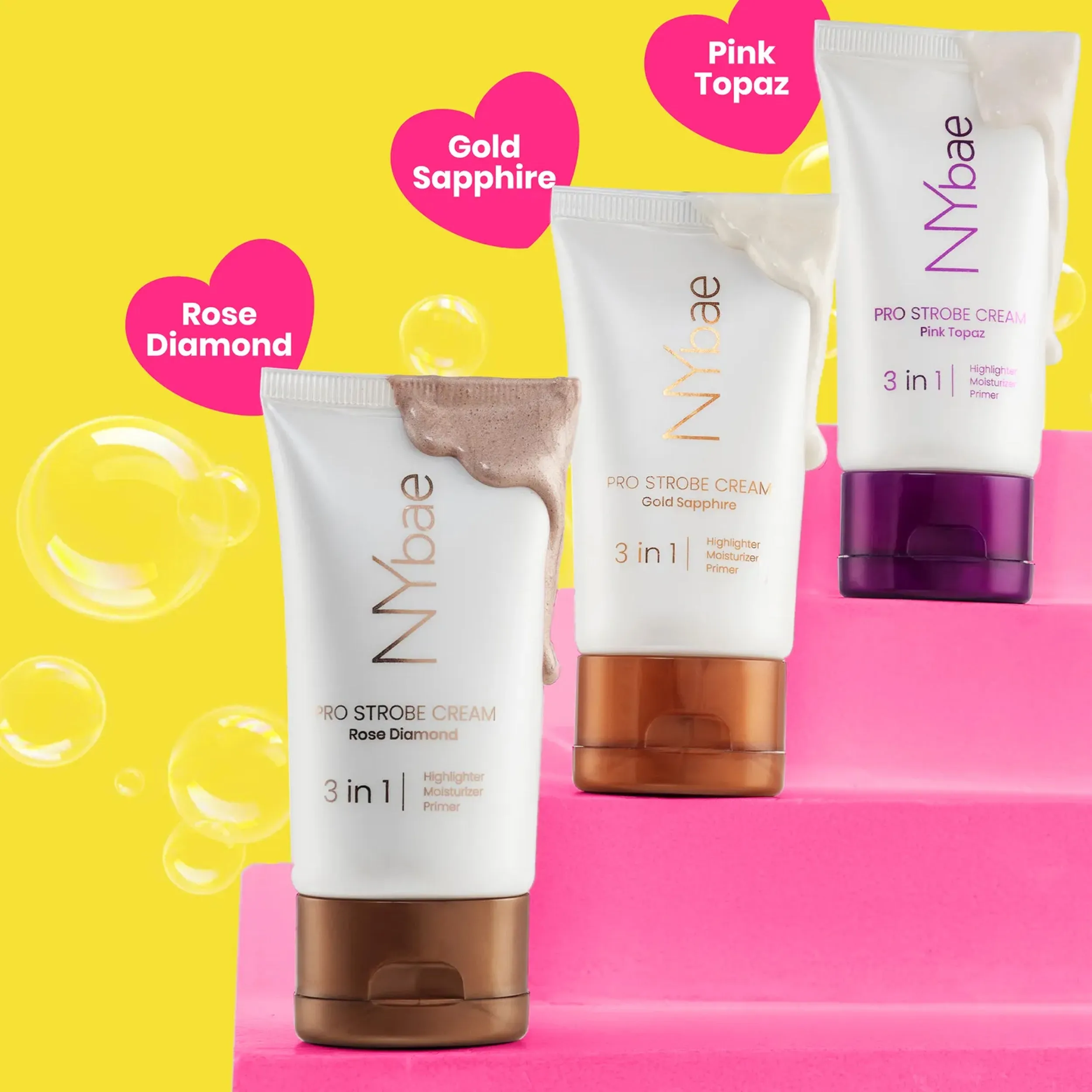 NY Bae PRO Strobe Cream - Pink Topaz (30g) | Primer   Highlighter   Moisturizer | Dewy Makeup | Glowing Korean Skin | Value Pack