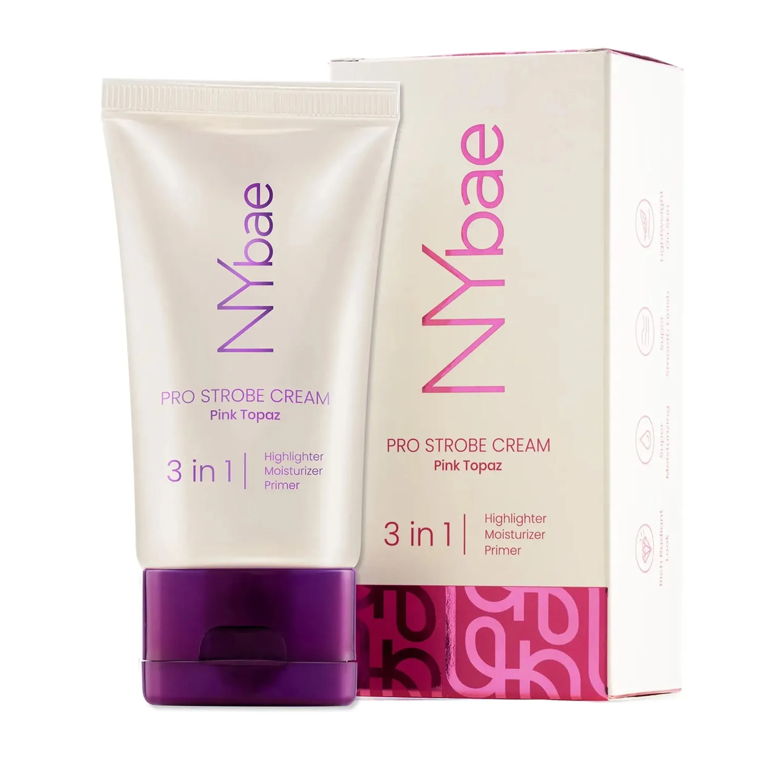 NY Bae PRO Strobe Cream - Pink Topaz (30g) | Primer   Highlighter   Moisturizer | Dewy Makeup | Glowing Korean Skin | Value Pack