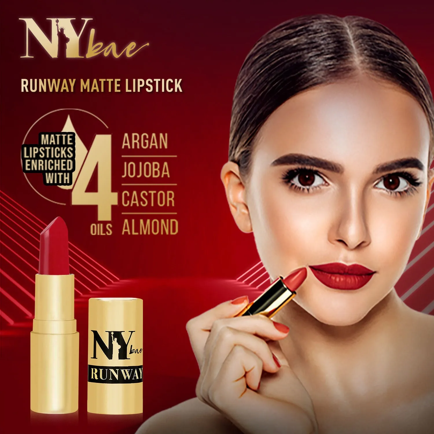 NY Bae Runway Matte Lipstick | Infused With Argan Oil | Red | Moisturising | Long Lasting | Light weight- Frow Look 11 (4.5 g)