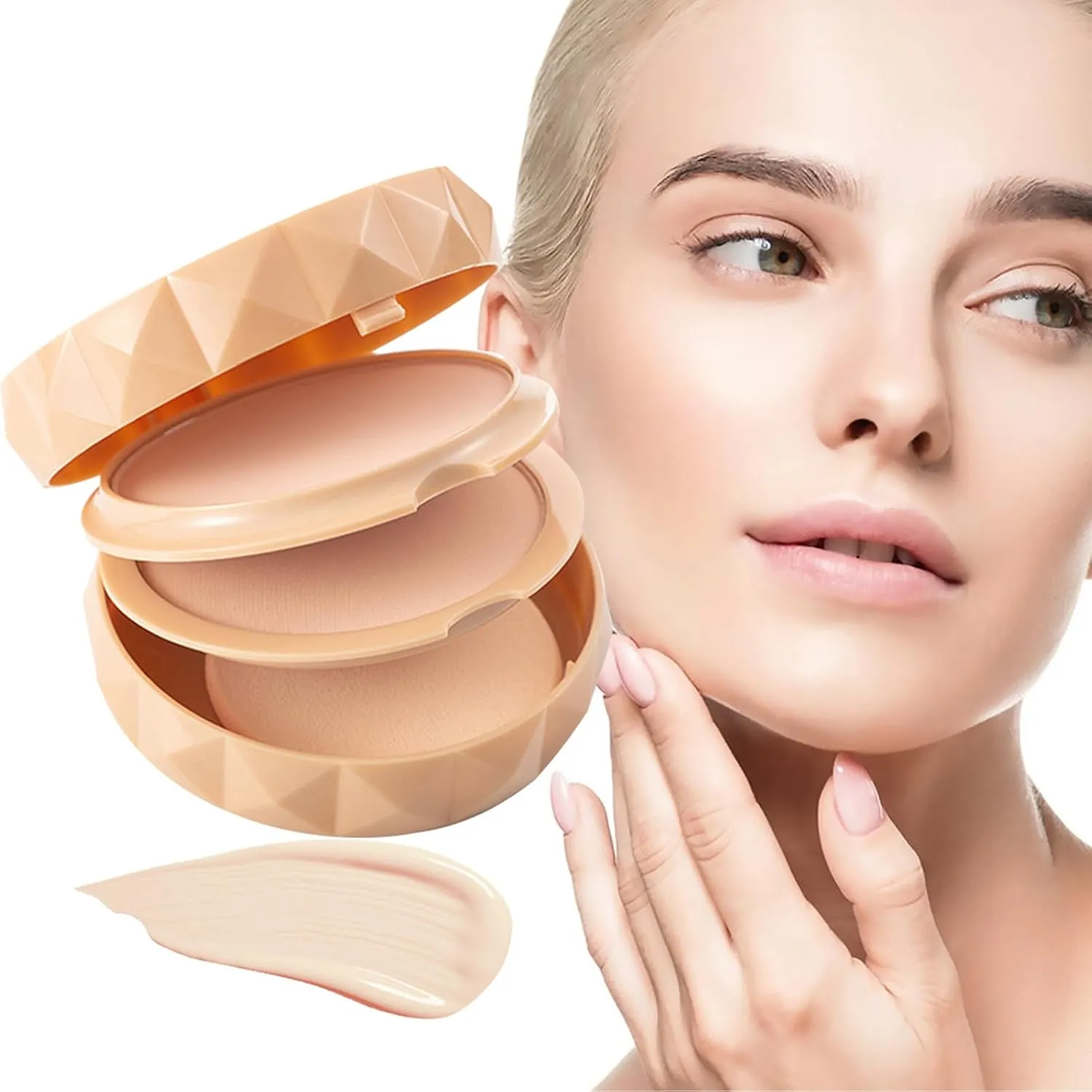 Oil Control Face Pressed Powder, Sweatproof, Lightweight, Long-Lasting, Baking Setting, No Makeup Removal Natural Skin Concealer Powder (A)