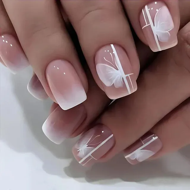 OMQAIO 24pcs Short Square False Nails