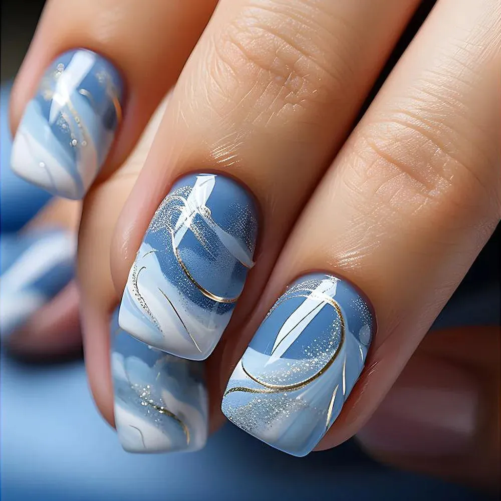 OMQAIO 24pcs Short Square False Nails