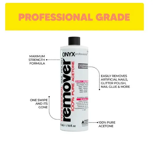 Onyx Professional 100% Pure Acetone Nail Polish Remover, 16 fl oz