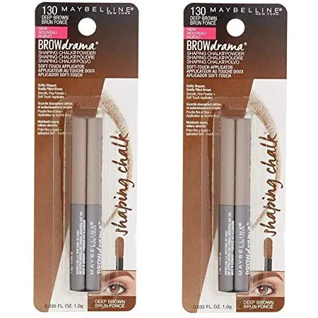 (Pack of 2) Maybelline New York Brow Drama Shaping Chalk Powder, #130 Deep Brown