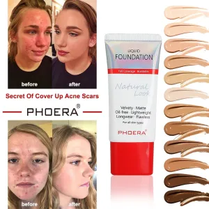 PHOERA 30ml Full Coverage Foundation Makeup Skin-Friendly Base Maquiagem Oil Control Long Lasting for 24 Hours TSLM1