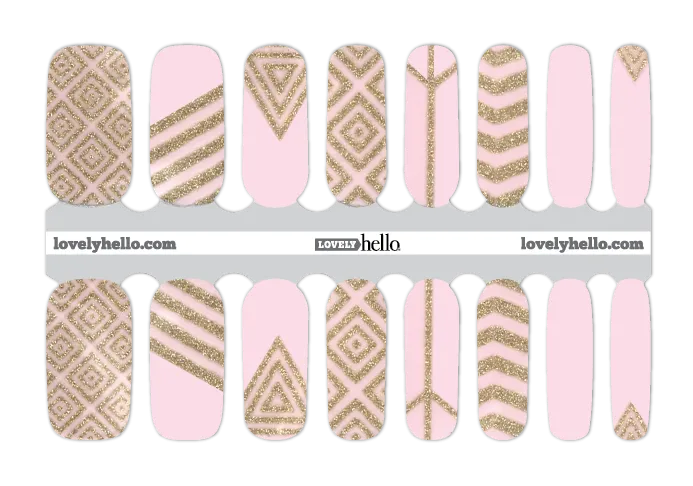 Pink Glittery Gold Aztec Nail Wraps