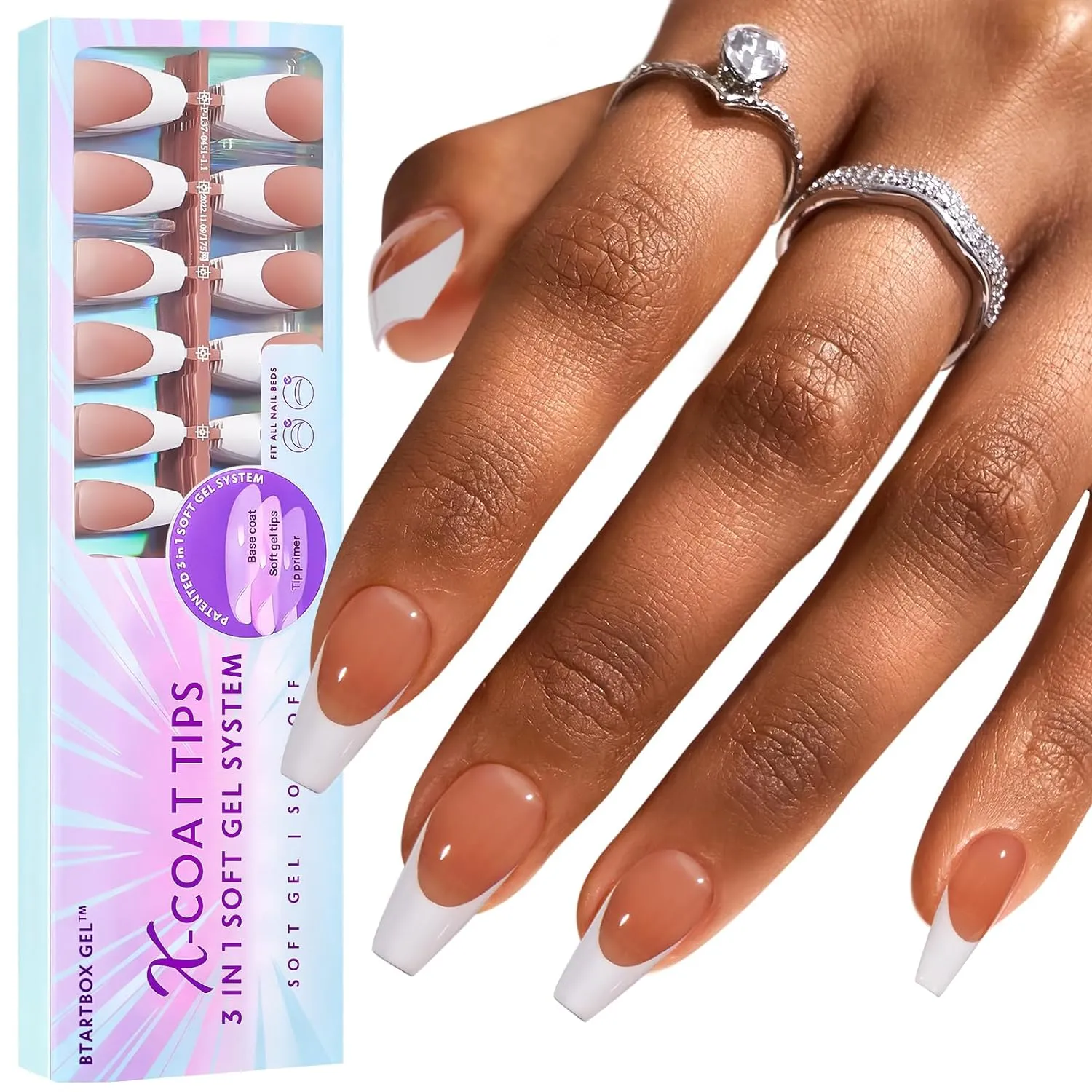 Press On Nails 15 Sizes, French Tip Gel Nail Tips