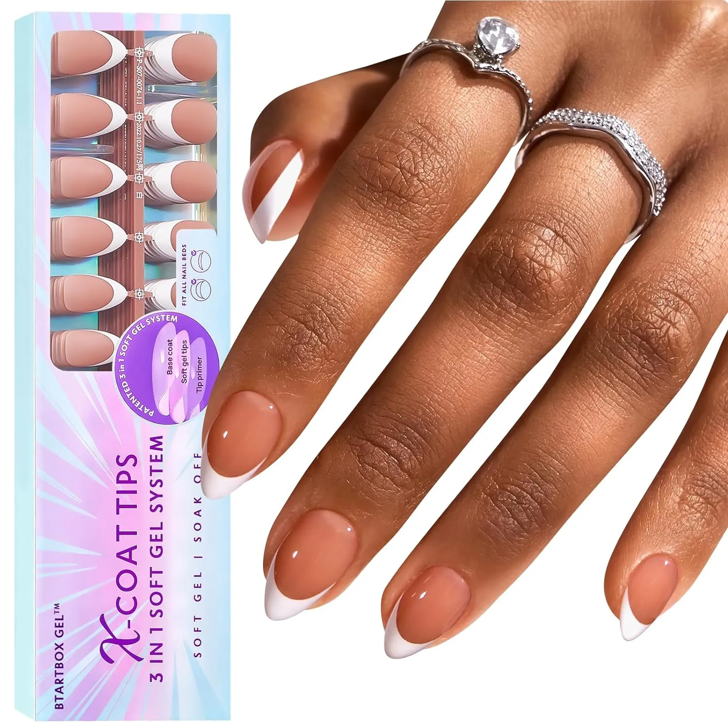 Press On Nails 15 Sizes, French Tip Gel Nail Tips