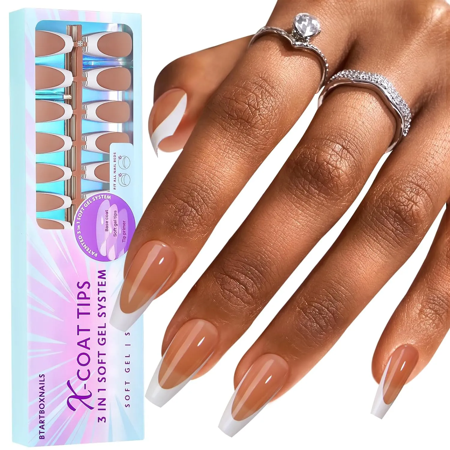 Press On Nails 15 Sizes, French Tip Gel Nail Tips