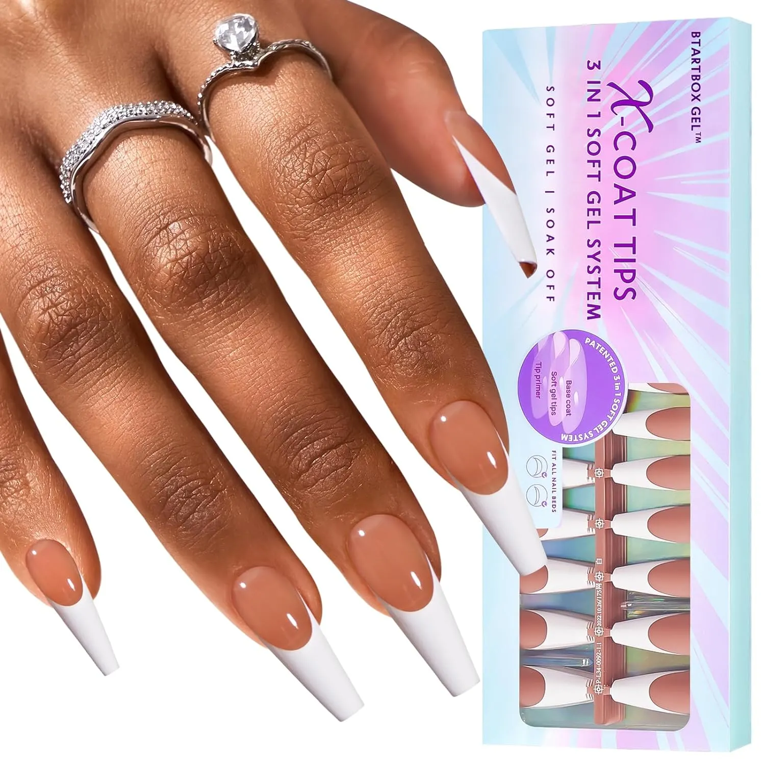 Press On Nails 15 Sizes, French Tip Gel Nail Tips