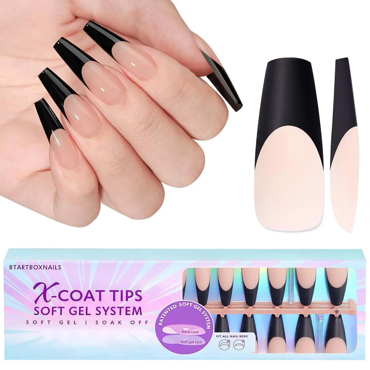 Press On Nails 15 Sizes, French Tip Gel Nail Tips