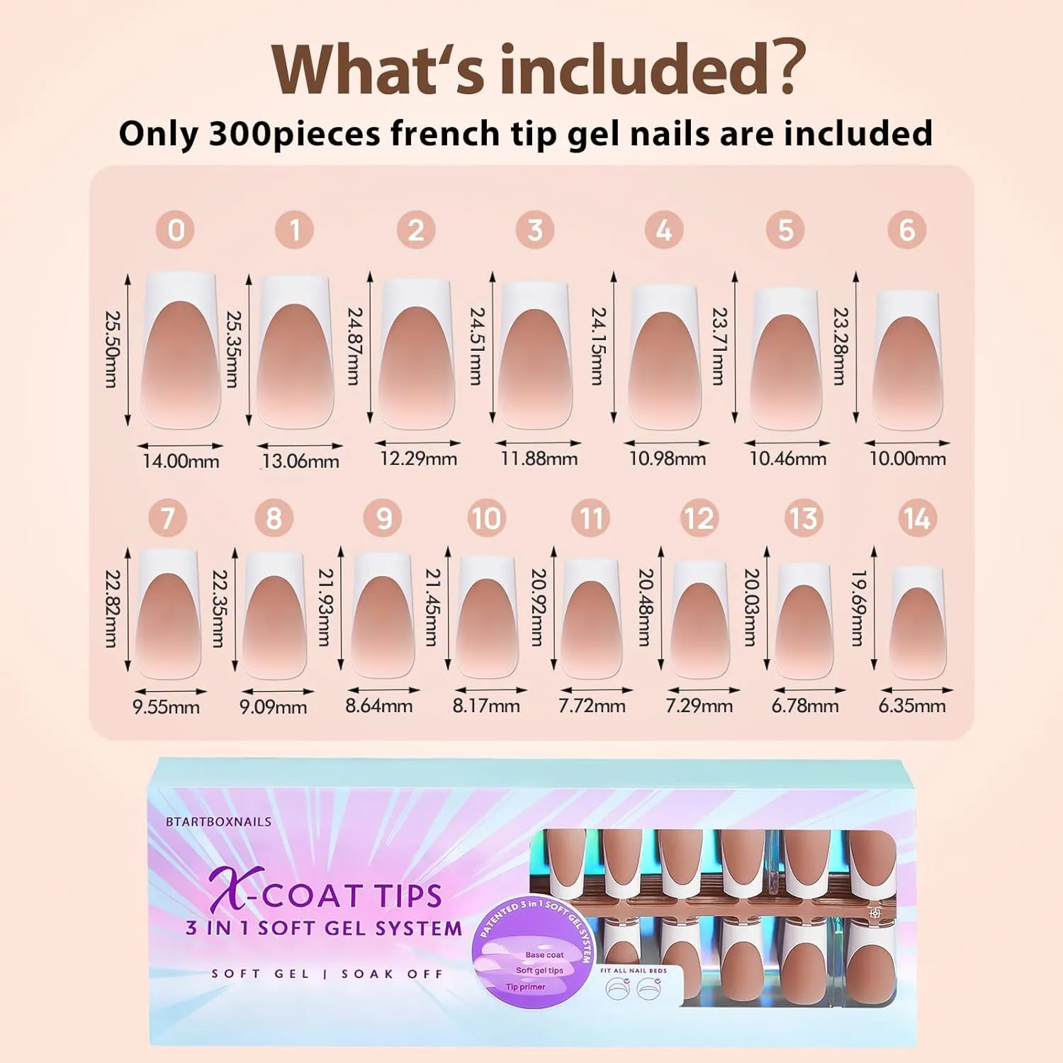 Press On Nails 15 Sizes, French Tip Gel Nail Tips