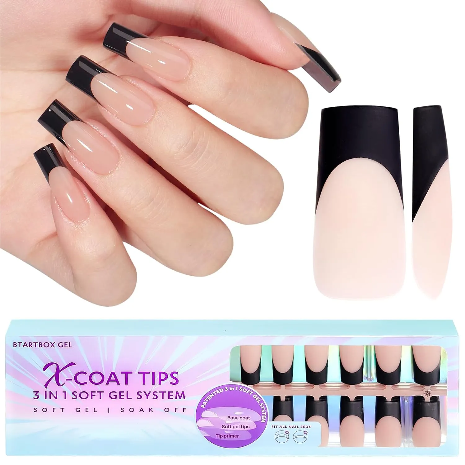 Press On Nails 15 Sizes, French Tip Gel Nail Tips
