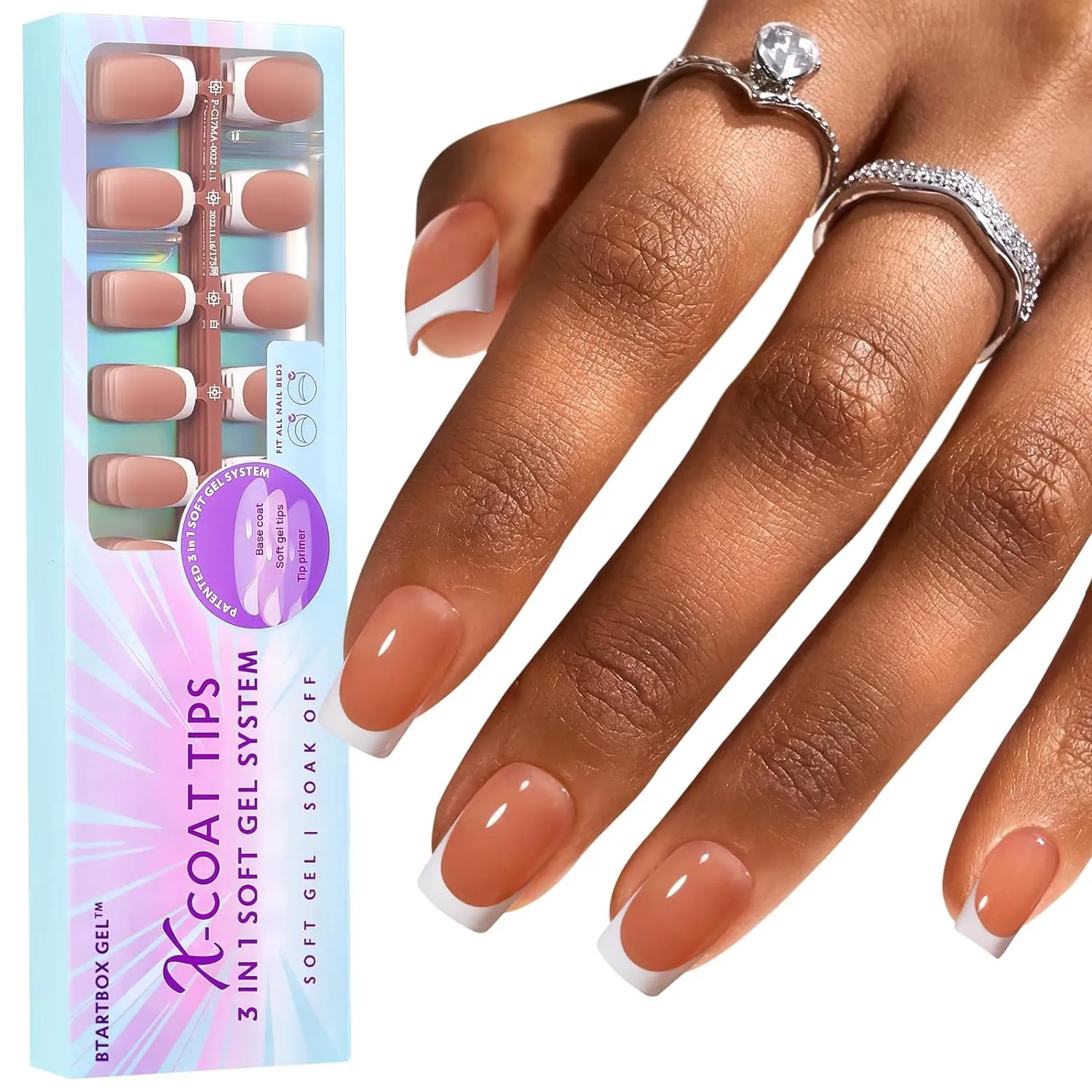 Press On Nails 15 Sizes, French Tip Gel Nail Tips