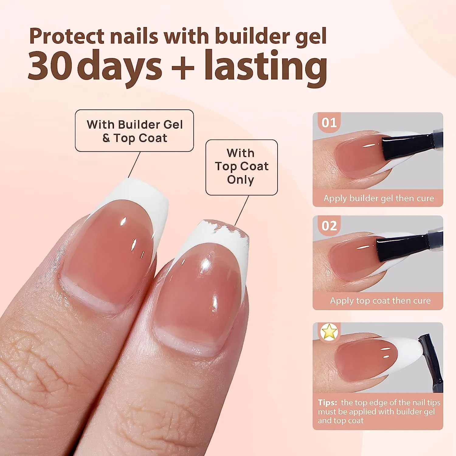 Press On Nails 15 Sizes, French Tip Gel Nail Tips
