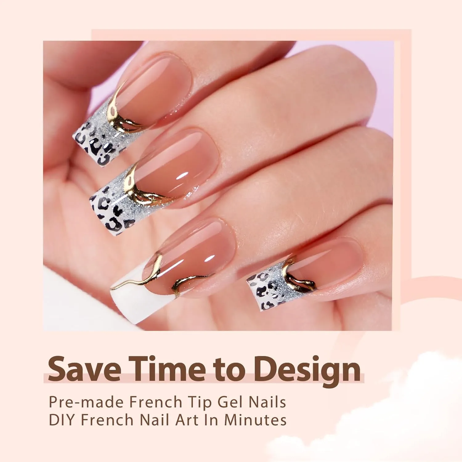 Press On Nails 15 Sizes, French Tip Gel Nail Tips