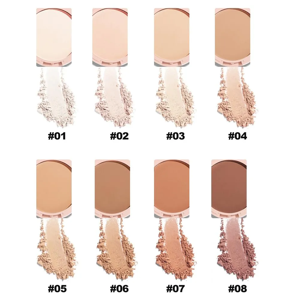 Pressed Setting Powder,2 Pack Flawless Matte Finish Face Powder Foundation with Concealer & Finishing Powder-Oil-Shine Control,Long-Lasting,Waterproof and High Coverage for Women (02#, 0.3 Oz)