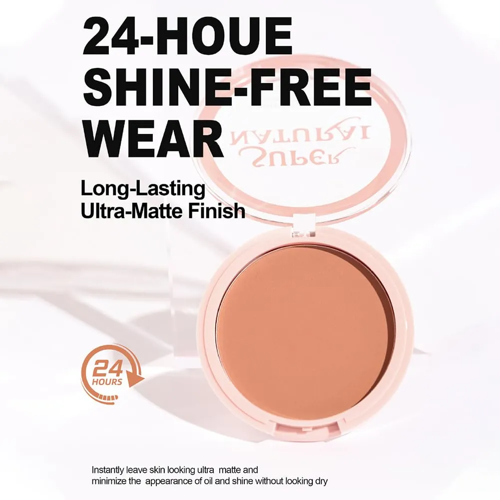 Pressed Setting Powder,2 Pack Flawless Matte Finish Face Powder Foundation with Concealer & Finishing Powder-Oil-Shine Control,Long-Lasting,Waterproof and High Coverage for Women (02#, 0.3 Oz)