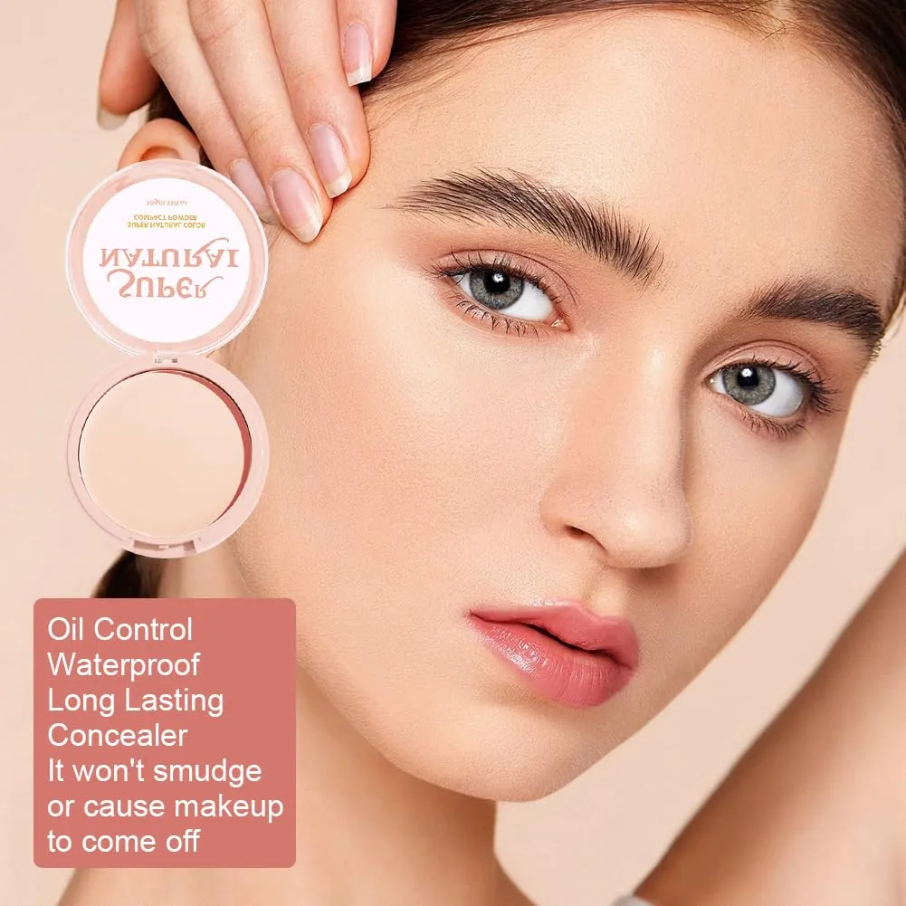 Pressed Setting Powder,2 Pack Flawless Matte Finish Face Powder Foundation with Concealer & Finishing Powder-Oil-Shine Control,Long-Lasting,Waterproof and High Coverage for Women (02#, 0.3 Oz)