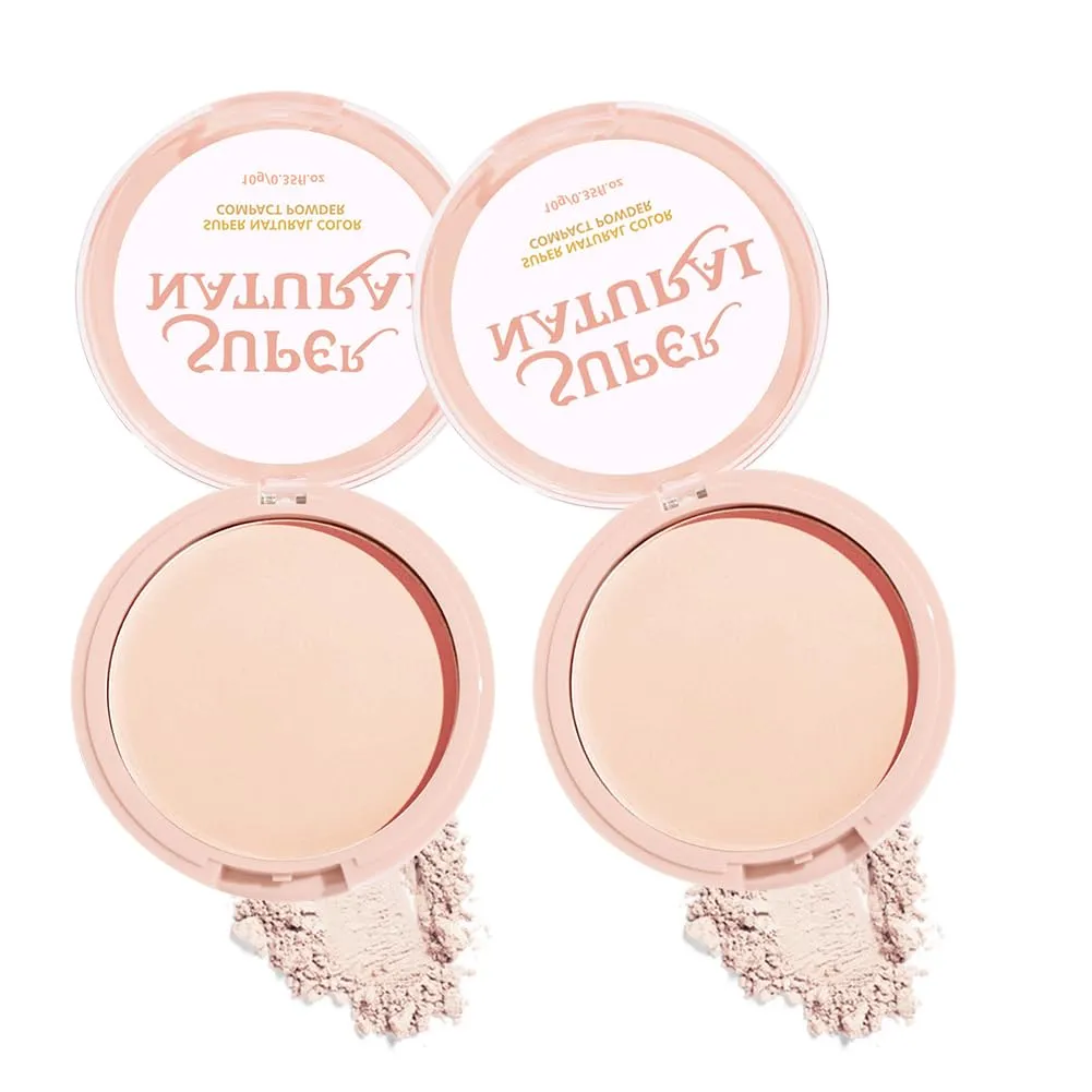 Pressed Setting Powder,2 Pack Flawless Matte Finish Face Powder Foundation with Concealer & Finishing Powder-Oil-Shine Control,Long-Lasting,Waterproof and High Coverage for Women (02#, 0.3 Oz)