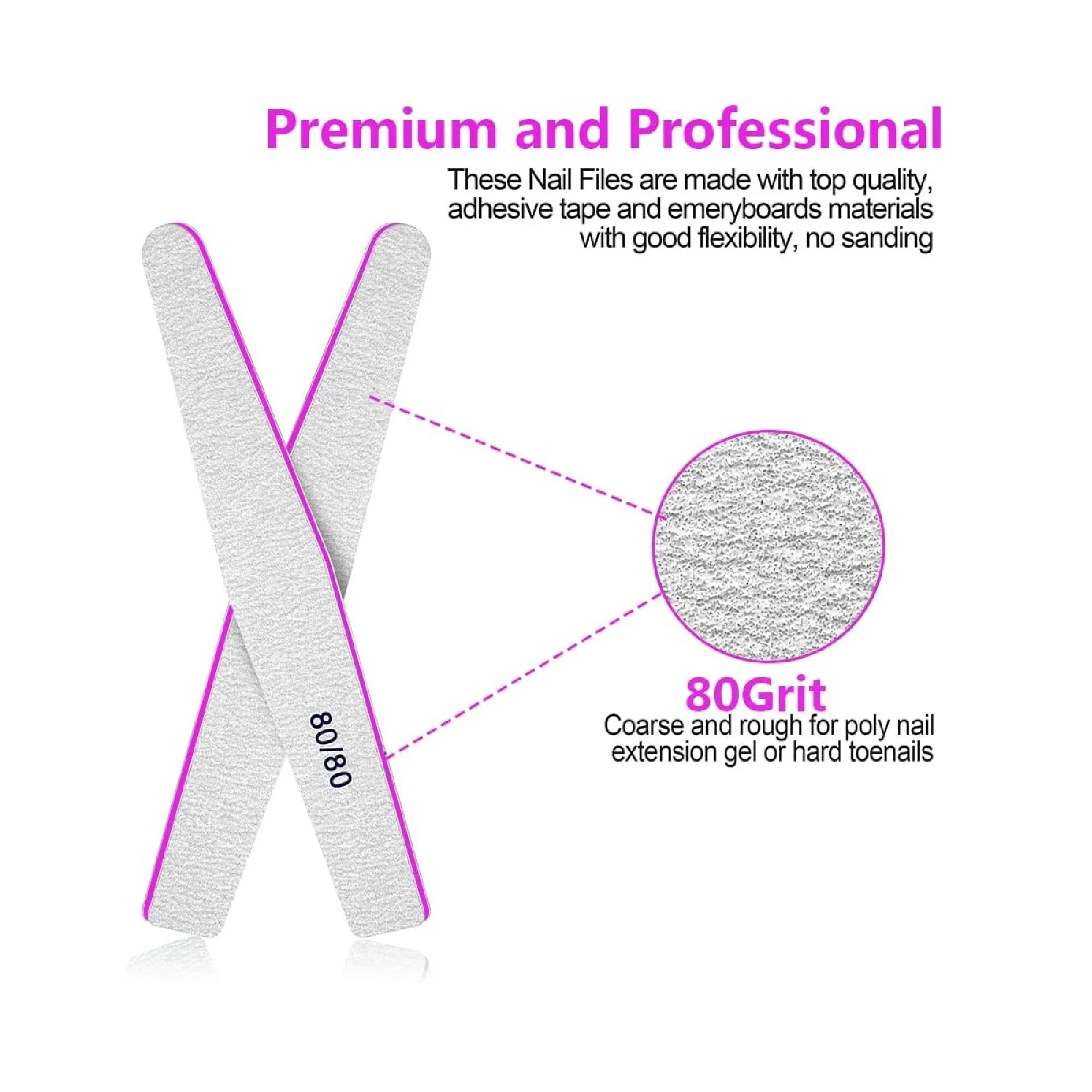 Professional Nail Files | Of Emery Board For Natural Nails 80/80  Grit Nail Files For Acrylic Nails 12 Pieces