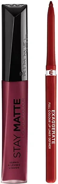 Rimmel Stay Matte Makeup Kit with Exaggerate Full Color Lip Liner and Liquid Lip Color, Ravish Plum This Show